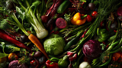 Vibrant Mixed Vegetables Cinematic Food Composition - Artistic Culinary Spread Design Element
