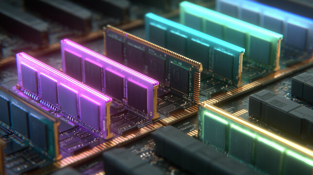 High-Tech Computer Memory Modules NAND and SDRAM Chip Architecture - Electronic Component Engineering Design