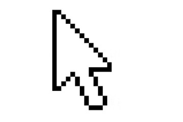 Pixel art mouse arrow cursor icon on transparent background showing digital interaction and computer interface