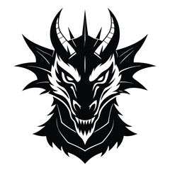 dragon head black and white silhouette on white background