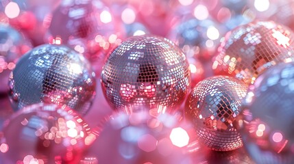Sparkling disco balls and bokeh lights create a festive atmosphere