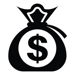 dollar bag icon black and white silhouette on white background