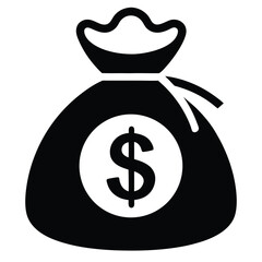 dollar bag icon black and white silhouette on white background