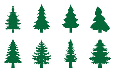set of Douglas Fir tree vector silhouette illustration isolated on white background
