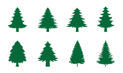 Christmas tree silhouette vector set, festive pine icons, holiday decoration collection, black and white seasonal illustrations, isolated graphic elements, minimalist design