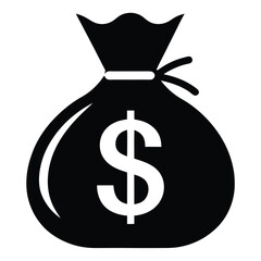 dollar bag icon black and white silhouette on white background