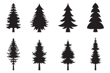 Christmas Tree Silhouette Vector. Various Tree Shapes and Holiday Decoration Graphics