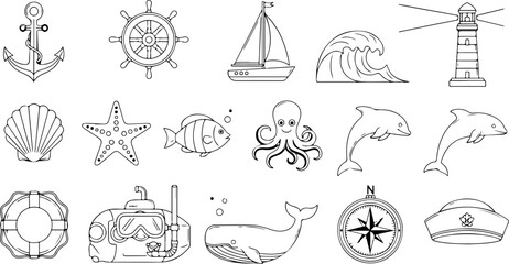 Nautical adventures await with this charming collection of marine elements, perfect for crafting and design, bringing the ocean's spirit to your projects