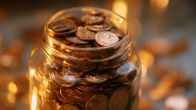 Glass Savings Jar Macro - Financial Planning and Money Saving Concept