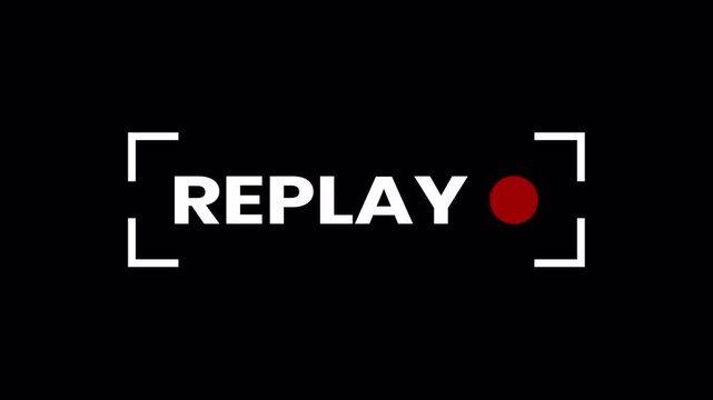 Replay word design with red dot and brackets, ideal for marketing materials, presentations, social media posts, and graphic design projects.