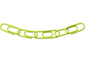 Green paper clips linking together, creating a chain representing collaboration, organization, and the power of connection