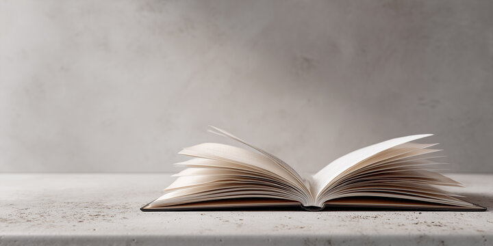 Open book with fluttering pages on minimal neutral background, soft light and calm atmosphere, elegant still life concept of knowledge and inspiration
 - Powered by Adobe
