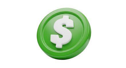 Fototapeta premium Green dollar coin symbol isolated on transparent background