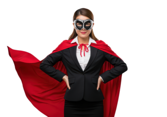Confident Businesswoman Dressed as Superhero Ready to Empower and Inspire Others