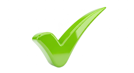 Shiny green check mark isolated on transparent background