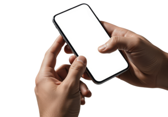Person holding modern smartphone with blank screen for application mockup template
