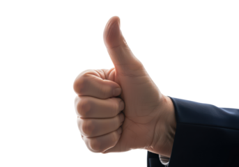 Close-Up of a Businessman's Hand Giving a Thumbs Up Gesture Against White Background