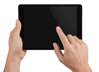 Close-Up of Hands Using Touchscreen Tablet for Interactive Experience in Modern Technology