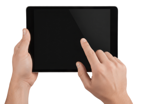 Close-Up of Hands Using Touchscreen Tablet for Interactive Experience in Modern Technology