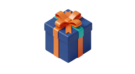 Blue gift box with orange ribbon isolated on transparent background