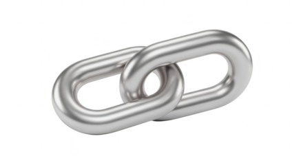 Two interlocking metal chain links isolated on transparent background