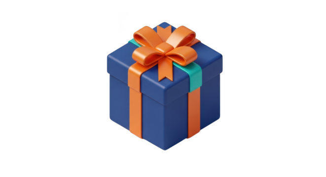 Blue gift box with orange ribbon isolated on transparent background - Powered by Adobe