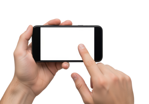 Hand Using Smartphone Touch Screen with Blank Display for App Interface Design