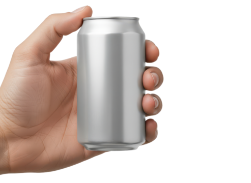 Hand Holding a Blank Aluminum Can Ready for Custom Label or Design Printing