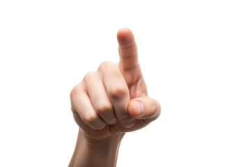 Close-up of Human Hand with Index Finger Pointing Forward Against Black Background