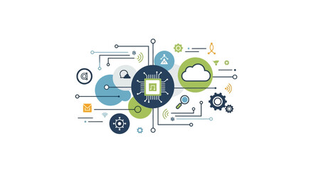 Modern technology network illustration with cloud computing and data analysis, perfect for a tech startup or innovative digital business concept now