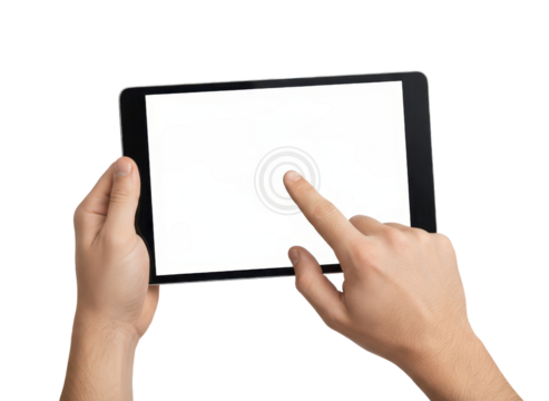 User Interaction with Tablet Device Touchscreen on Isolated Background for Technology Use