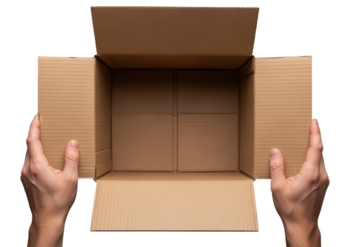 Open Empty Cardboard Box Held in Hands Ready for Packing or Sending Items to Customers