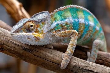 Obraz premium Veiled Chameleon Perched on Branch Close Up