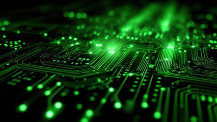 Obraz premium 緑色に発光する電子回路基板の背景素材