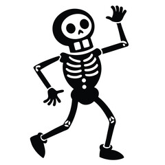 dancing skeleton black and white silhouette on white background