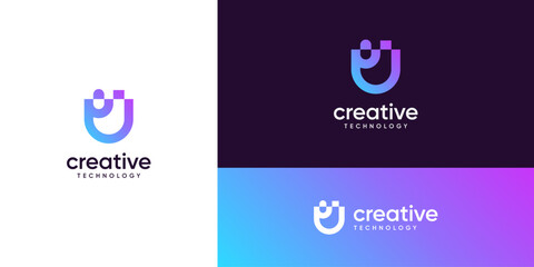 Minimalist letter U digital data logo design ideas. Vector of technology network connection system icons symbols.