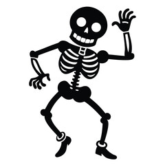 dancing skeleton black and white silhouette on white background