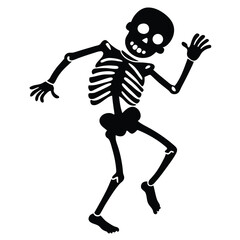 dancing skeleton black and white silhouette on white background