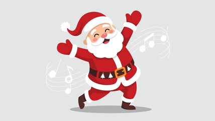 Cartoon Santa Claus dancing joyfully with musical notes, festive Christmas character illustration for holiday celebration and design