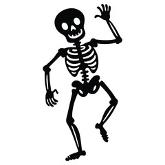 dancing skeleton black and white silhouette on white background