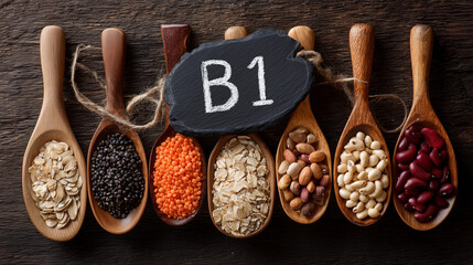 Vitamin B1 Thiamine-Rich Foods Collection: Healthy Nutritious Ingredients for Wellness