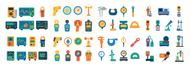 Colorful measurement and testing instruments collection