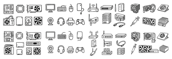 Computer components and accessories vector icons