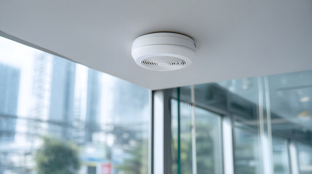 Smoke detector mounted on ceiling providing safety