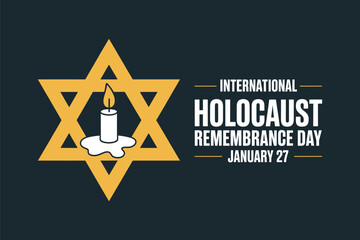 International Holocaust Remembrance Day Graphic with Yellow Star of David and Lit Memorial Candle for January 27 Commemoration