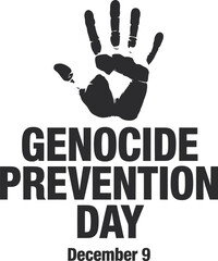 Genocide Prevention Day Banner with Black Handprint Symbol and December 9 Date on a Clean White Background for Campaign Materials