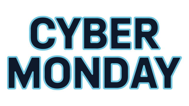 Cyber Monday promotional design with bold dark blue text and glowing light blue outline for ecommerce sale marketing