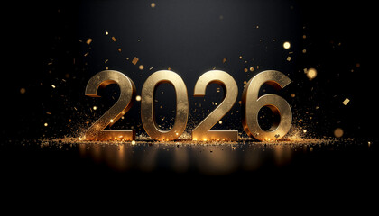 NEW YEAR banner with huge 3D percentage numbers 2026 and floating geometric shapes — perfect for holiday sales, festive promotions, and seasonal marketing campaigns.