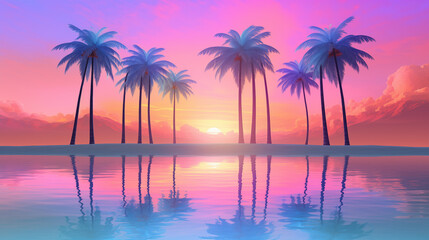 Sunset Reflection Palms