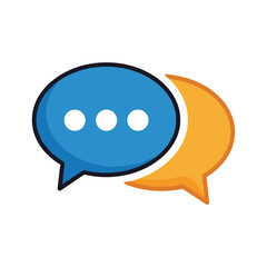 Illustration of two speech bubbles, one blue and one orange, isolated on